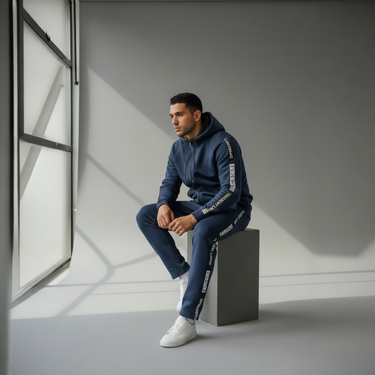 Navy Blue Fleece Tape Logo Joggers