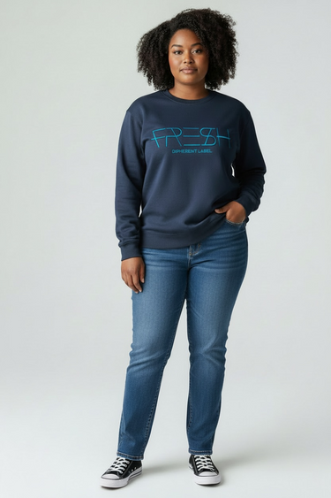 Blue "FRESH" 3D Embroidery Sweatshirt